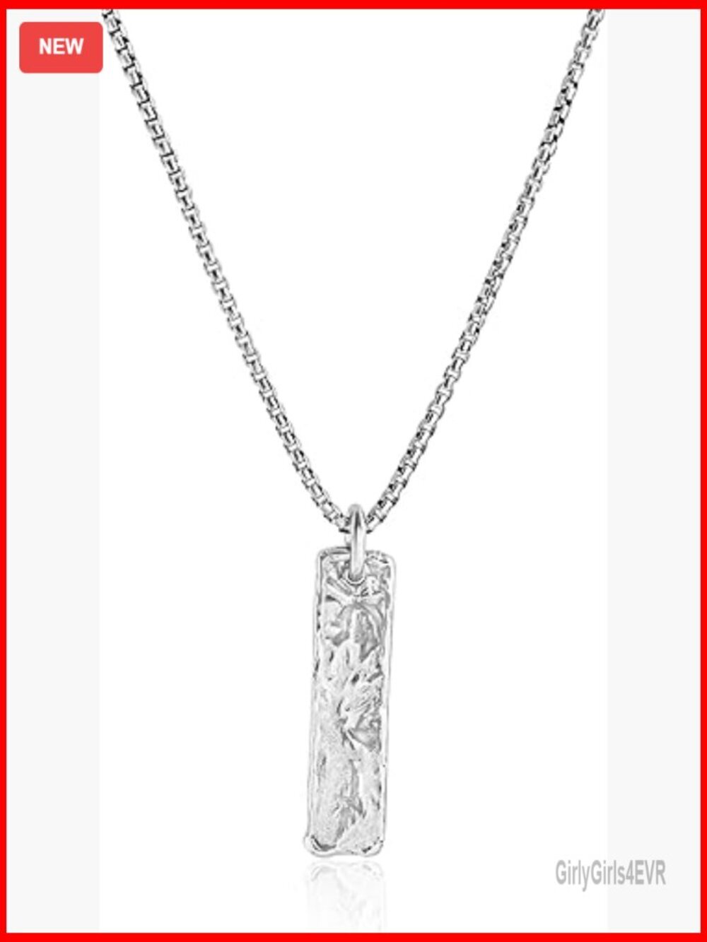 Sterling Silver Textured Bar Necklace, 22.5 Inch Chain, Minimalist Pendant